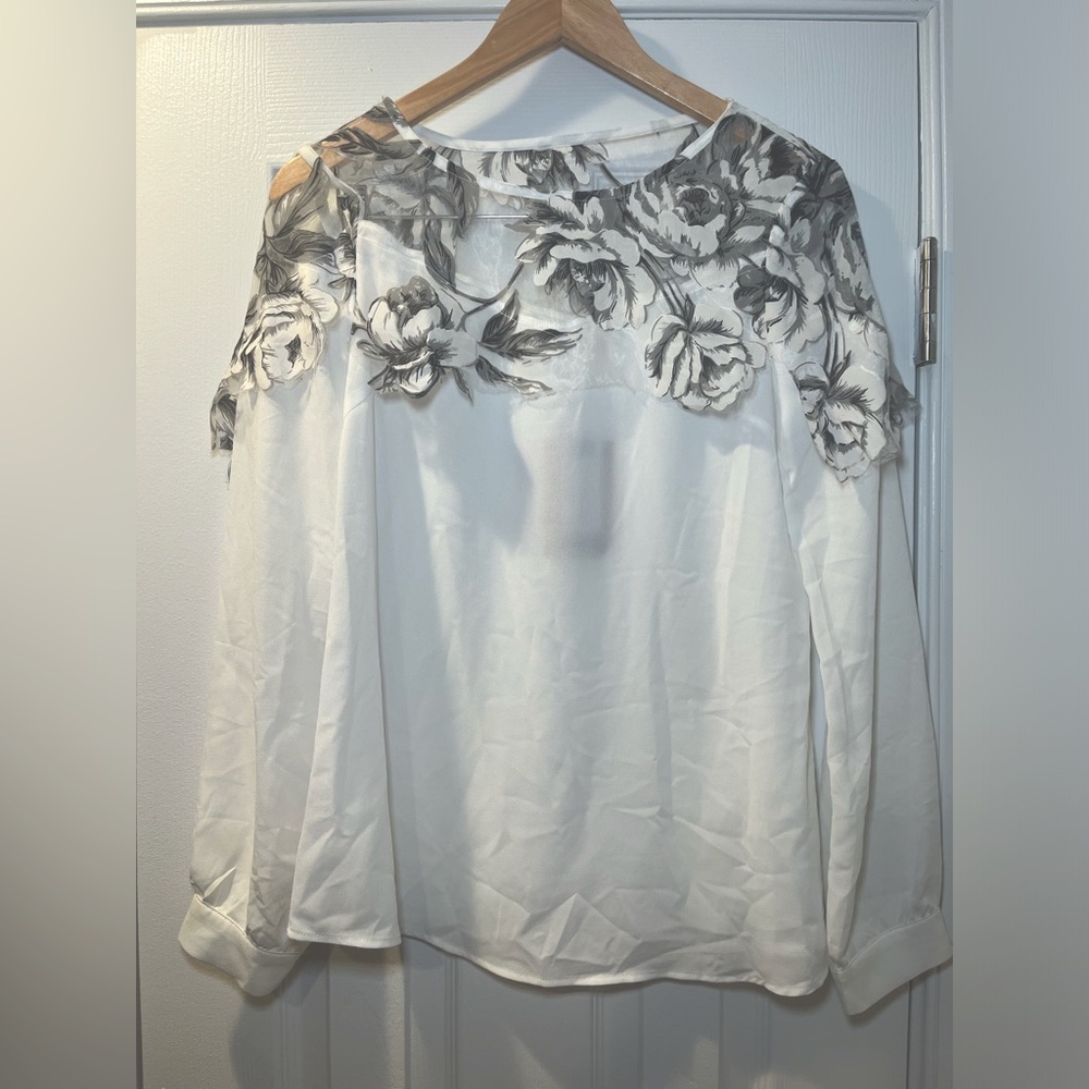 NEW White Blouse with Floral Appliqué